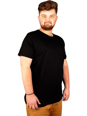 ModeXL Büyük Beden Erkek Tshirt V Yaka Basic 20032 Siyah
