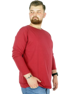 ModeXL Büyük Beden Erkek Tshirt Likralı Bisiklet Yaka 20102 Bordo