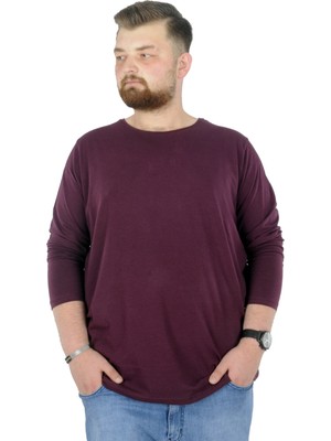 ModeXL Büyük Beden Erkek Tshirt Likralı Bisiklet Yaka 20102 Mürdüm