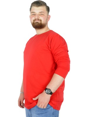 ModeXL Büyük Beden Erkek Tshirt Likralı Bisiklet Yaka 20102 Kırmızı
