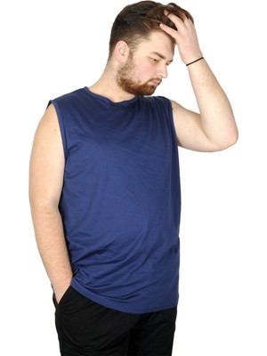 ModeXL Battal Beden Erkek Kolsuz Tshirt Düz 20003 Indigo