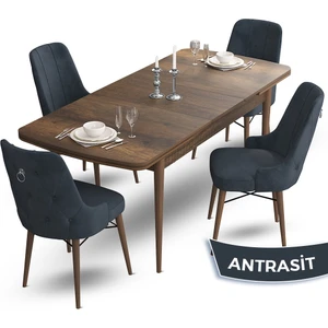 Concept Taç Serisi 80 x 132 cm Barok Ahşap Desen Mutfak Masası Takımı 4 Sandalye Gümüş Halkalı