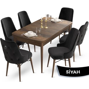 Concept Taç Serisi 80 x 132 cm Barok Ahşap Desen Mutfak Masası Takımı 6 Sandalye Gümüş Halkalı