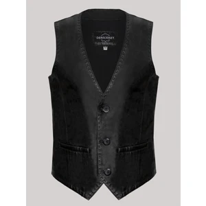 Deri Deri Siyah Düğmeli Erkek Yelek