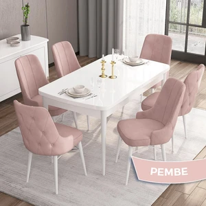 Concept Iza Serisi 80 x 132 cm Açılabilir Mdf Masa Beyaz Mutfak Masa Takımı 6 Sandalye
