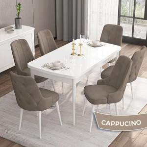 Concept Iza Serisi 80 x 132 cm Açılabilir Mdf Masa Beyaz Mutfak Masa Takımı 6 Sandalye