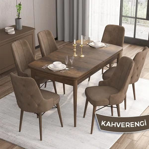 Concept Iza Serisi 80 x 132 cm Açılabilir Mdf Masa Barok Ahşap Desen Mutfak Masa Takımı 6 Sandalye