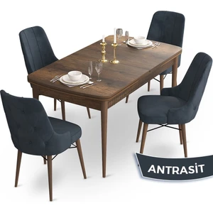 Concept Ahu Serisi 80 x 132 cm Açılabilir Masa Barok Ahşap Desen Mutfak Masa Takımı 4 Sandalye