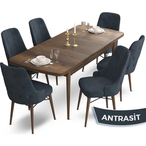 Concept Ahu Serisi 80 x 132 cm Açılabilir Masa Barok Ahşap Desen Mutfak Masa Takımı 6 Sandalye