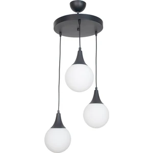 Fer Avize  Damla Modern Tasarım Sarkıt Siyah Renk Beyaz Camlı 3'lü Avize