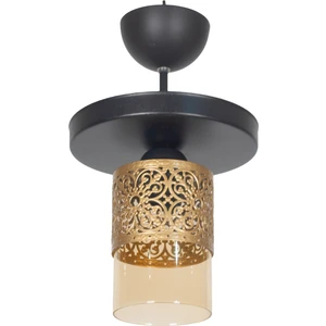 Fer Avize  Ft Modern Tasarım Plafonyer Siyah Renk Bal Camlı Tekli Avize