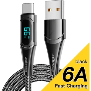 LED 6A Dijital Ekranlı USB To Type-C Hızlı Şarj Kablosu(1 Metre)
