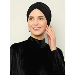 Naciye Sultan Tesettür Çapraz Deniz Bonesi Üç Bantlı Hazır Türban Siyah