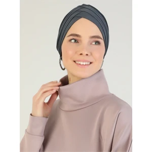 Naciye Sultan Tesettür Çapraz Deniz Bonesi Üç Bantlı Hazır Türban Antrasit