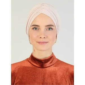 Naciye Sultan Tesettür Çapraz Deniz Bonesi Üç Bantlı Hazır Türban Bej