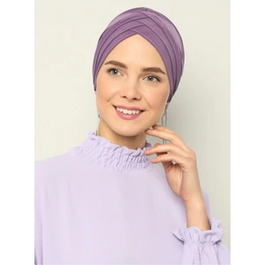 Naciye Sultan Tesettür Çapraz Deniz Bonesi Üç Bantlı Hazır Türban Lila