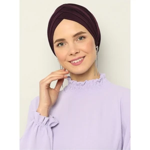 Naciye Sultan Tesettür Çapraz Deniz Bonesi Üç Bantlı Hazır Türban Mürdüm