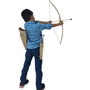 Doğal Ahşap oyuncak Ok Yay Seti, Yay + 5 Adet Ok + Yay Kını + Sadak
