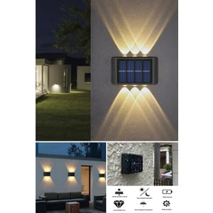 2 Adet - Modern 6 Ledli Solar Çift Taraflı Aplik Güneş Enerjili Duvar Aydınlatma Lambası (Gün Işığı)