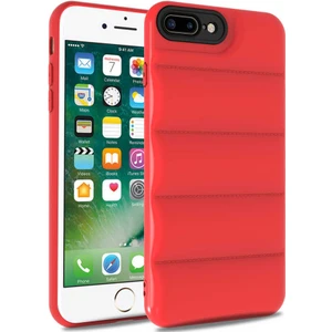 Kzy Apple iPhone 8 Plus Kapak Kamera Korumalı Puf Silikon Kılıf - Kırmızı
