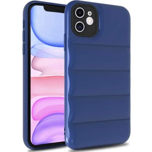 Kzy Apple iPhone 12  Kapak Kamera Korumalı Puf Silikon Kılıf - Mavi