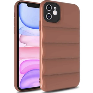 Kzy Apple iPhone 12  Kapak Kamera Korumalı Puf Silikon Kılıf - Kahverengi