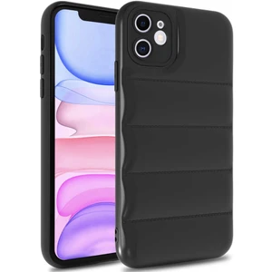 Kzy Apple iPhone 12  Kapak Kamera Korumalı Puf Silikon Kılıf - Siyah