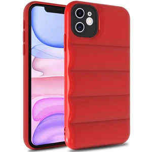 Kzy Apple iPhone 12  Kapak Kamera Korumalı Puf Silikon Kılıf - Kırmızı