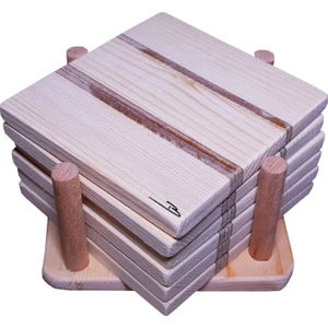 Barış Dizayn Doğal Ahşap Standlı Bardak Altlığı Fincan Altlığı Çay Tabağı (6lı Set)