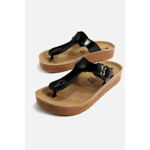 Kadın Parmak Arası Terlik Siyah Rugan