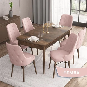 Concept Iza Serisi, 80 X 132 cm Açılabilir Mdf Masa, Barok Ahşap Desen Mutfak Masa Takımı, 6 Sandalye