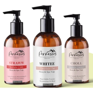 Parnassos doğal Çilek + Çikolata + Whiteve Afrodizyak Etkili Aromaterapi Masaj Yağları Seti 150 ml