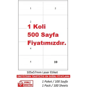 A1ETIKET TW-2610 500 A4 Sayfa Lazer Etiket  105 x 57 mm 1 A4 Sayfada 10 Etiket