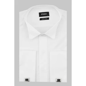 Beyaz Uzun Kol Ata Yaka  Slim Fit Dar Kesim Basic Gömlek 1004220060