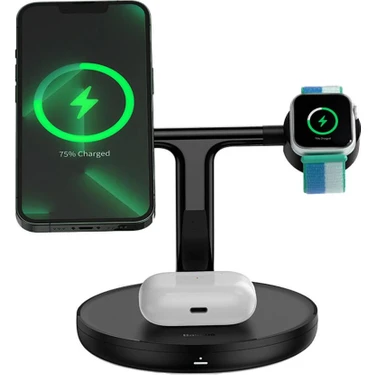 Baseus Swan – 3’ü 1 Arada MagSafe 20W Kablosuz Şarj Standı –