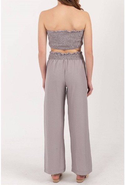 Garmoda Gipeli Takım Yazlık Takım Bol Paça Crop Takım Büstiyer Takım Yüksek Bel Pantolon Straplez Takım