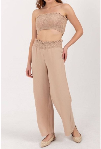 Garmoda Gipeli Takım Yazlık Takım Bol Paça Crop Takım Büstiyer Takım Yüksek Bel Pantolon Straplez Takım