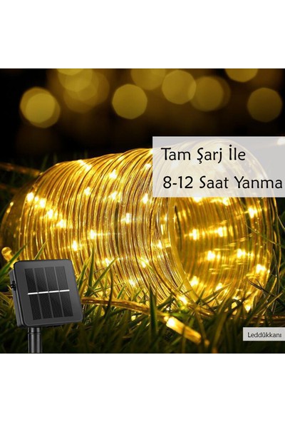 100 LED 12 Metre Sarı Flex Peri LED Işık Güneş Enerjili Solar Bahçe Balkon Ağaç Lambası Aydınlatması