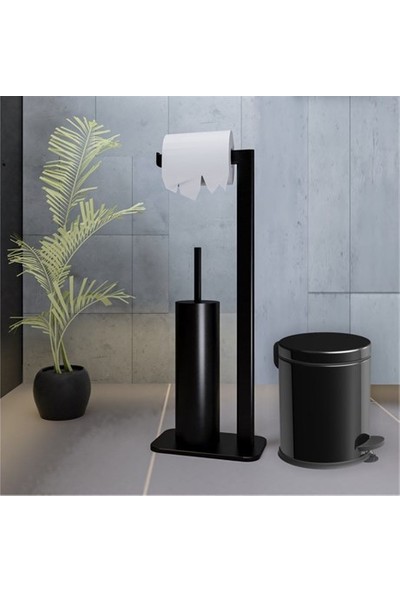 Dnd Concept Pedallı Çöp Kovası ve Tuvalet Fırçası 2'li Banyo Seti Siyah