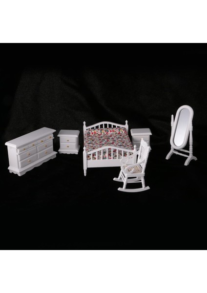 1:12 Dollhouse Minyatür Beyaz Ahşap Retro Yatak Odası Mobilya Seti (Yurt Dışından) fiyatları