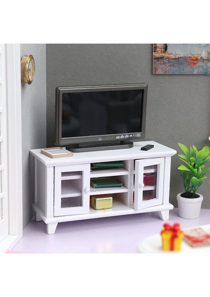 Minyatür Tv Kabine Dollhouse Mobilya Modeli Oyuncaklar Dollhouse Tv Yatak Odası Beyaz (Yurt Dışından)