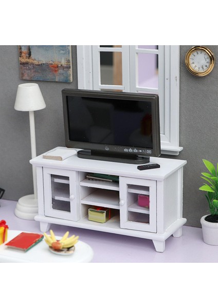 Minyatür Tv Kabine Dollhouse Mobilya Modeli Oyuncaklar Dollhouse Tv Yatak Odası Beyaz (Yurt Dışından)