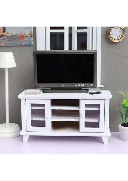 Minyatür Tv Kabine Dollhouse Mobilya Modeli Oyuncaklar Dollhouse Tv Yatak Odası Beyaz (Yurt Dışından)