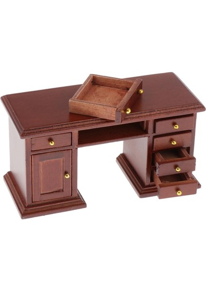 1/12 Dollhouse Minyatür Ofis Mobilyaları Ahşap Masa ve Set Kahverengi Set 3 (Yurt Dışından) fırsatları