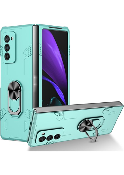 Samsung Galaxy Z Fold2 5g Için Düz Renkli Yüzük Tutuculu Telefon Kılıfı - Yeşil (Yurt Dışından)
