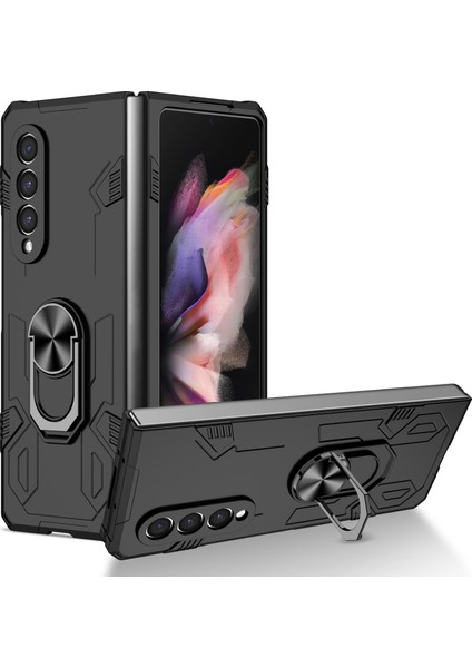 Samsung Galaxy Z Fold4 Için Düz Renkli Yüzük Tutuculu Telefon Kılıfı - Mor (Yurt Dışından)