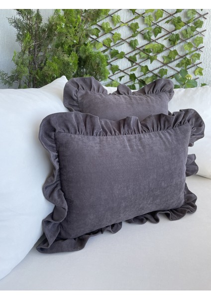 Antrasit Füme Fırfırlı Kırlent Kılıfı 2'li fiyatları