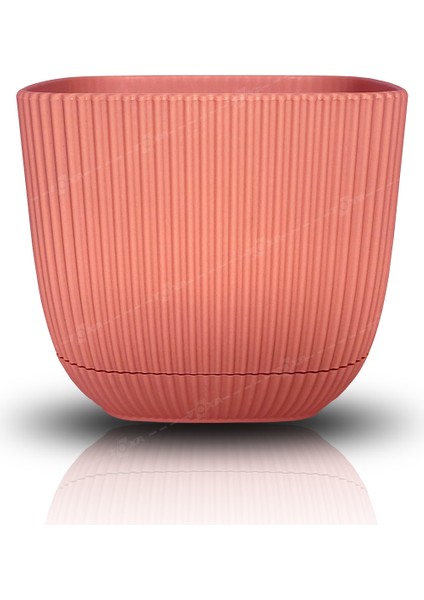 1,8 Litre Pastel Pembe Mercan Kare Saksı Plastik Çiçek Bitki Kaktüs Sukulent Saksısı No3