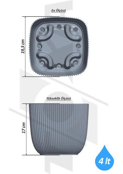 4 Litre Antrasit Gri Mercan Kare Saksı Plastik Çiçek Bitki Kaktüs Sukulent Saksısı No4 fiyatları