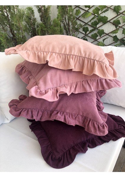 Vintage Fırfırlı Pudra Pembe Kırlent Kılıfı